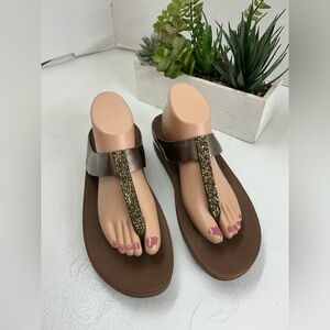 Fitflop Brown Sandals with Glittering Gold Strap